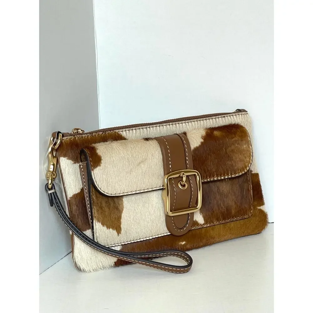 Coach Ashton Wristlet Haircalf Cow Print Leather Clutch CDY07